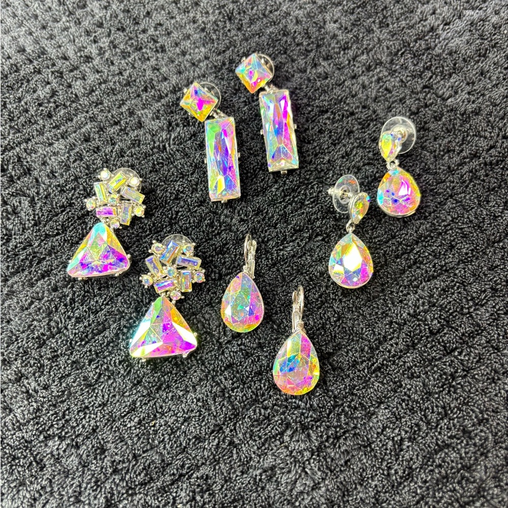 Iridescent Crystal Drop Earrings - Multi-Color Sparkle